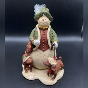 2003 DEMDACO Winter Promenade Snowman Figurine w Dogs Dachshund